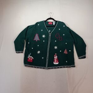 Vintage Christmas Cardigan Womens Size 4X Wool Blend Fuzzy Holiday Snowman